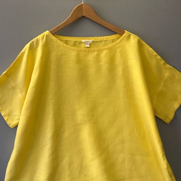 Eleen Fisher Organic Linen Top Blouse Shirt Size M Yellow - Picture 4 of 7